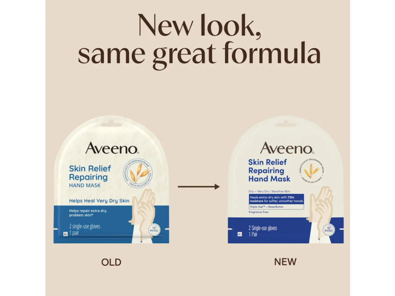 Aveeno Skin Relief Repairing Hand Mask, Fragrance Free, Triple Oat & Shea Butter, 1 Pair