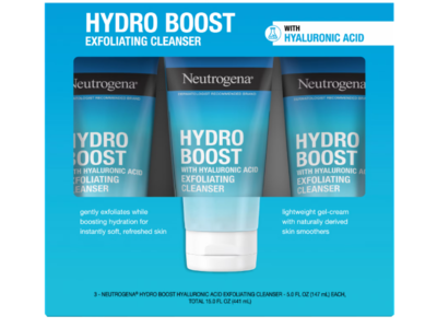 Neutrogena Hydro Boost Exfoliating Cleanser, Hyaluronic Acid, 5 fl oz/147 mL, Pack Of 3
