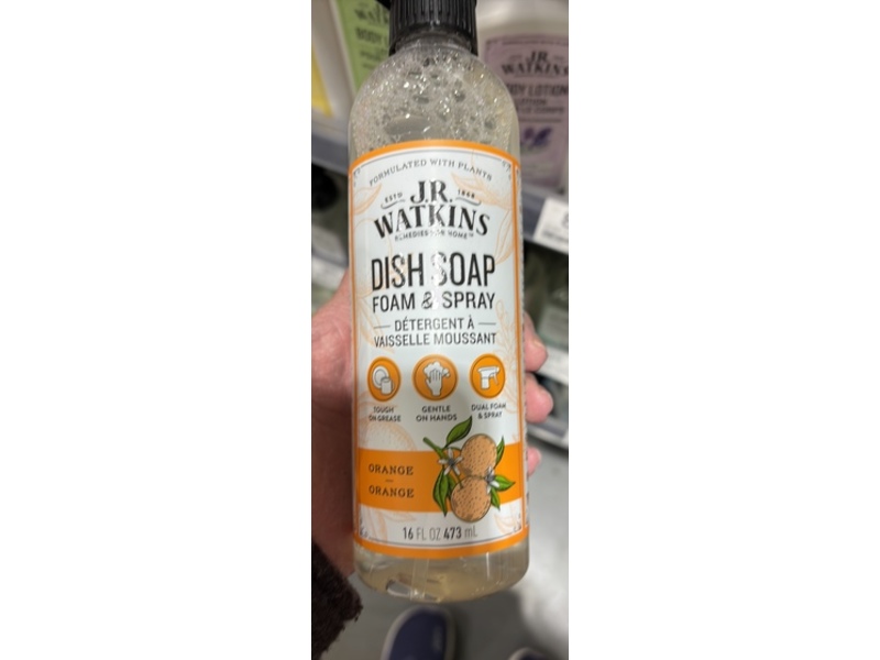 JR Watkins Foam & Spray Dish Soap, Orange, 16 fl oz/473 mL