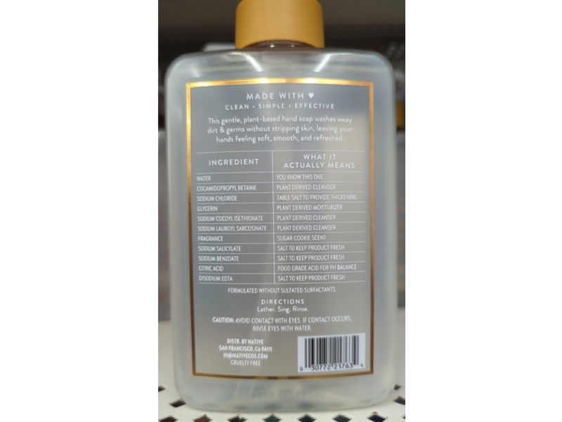 Native Gentle Hand Soap, Sugar Cookie, 13 fl oz/384 mL