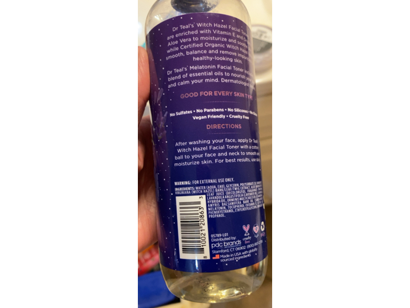 Dr Teal's Nighttime Witch Hazel Facial Toner, Melatonin, 16 fl oz, 473 mL