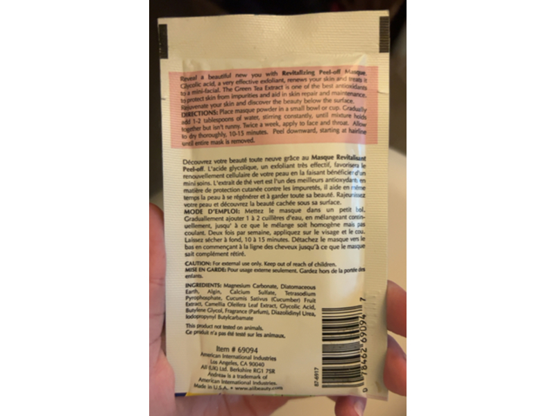 Andrea Face Spa Revitalizing Peel-Off Masque, Glycolic Acid & Cucumber, 0.25 oz/7 g