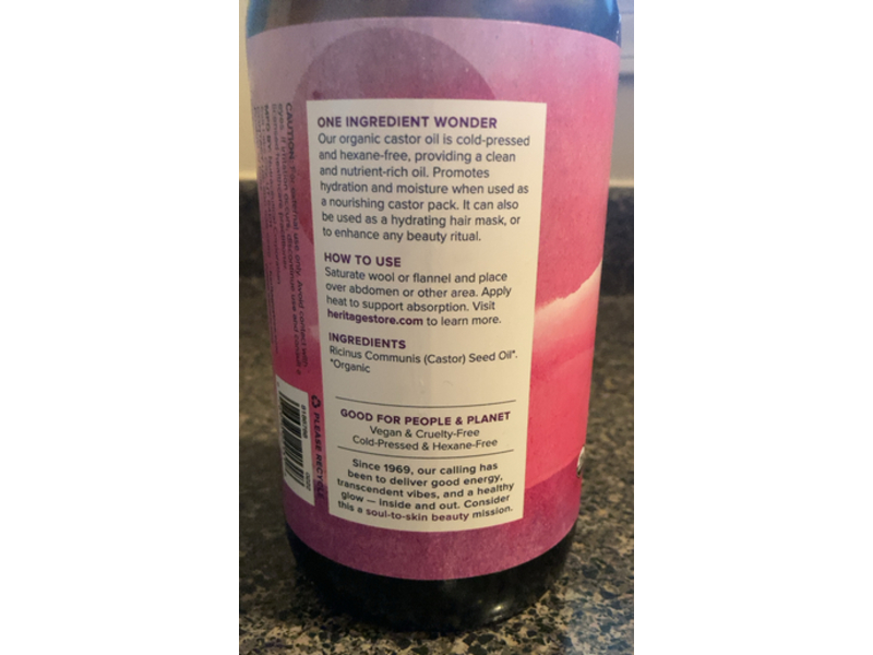 Heritage Store Organic Castor Oil, 32 fl oz/946 mL