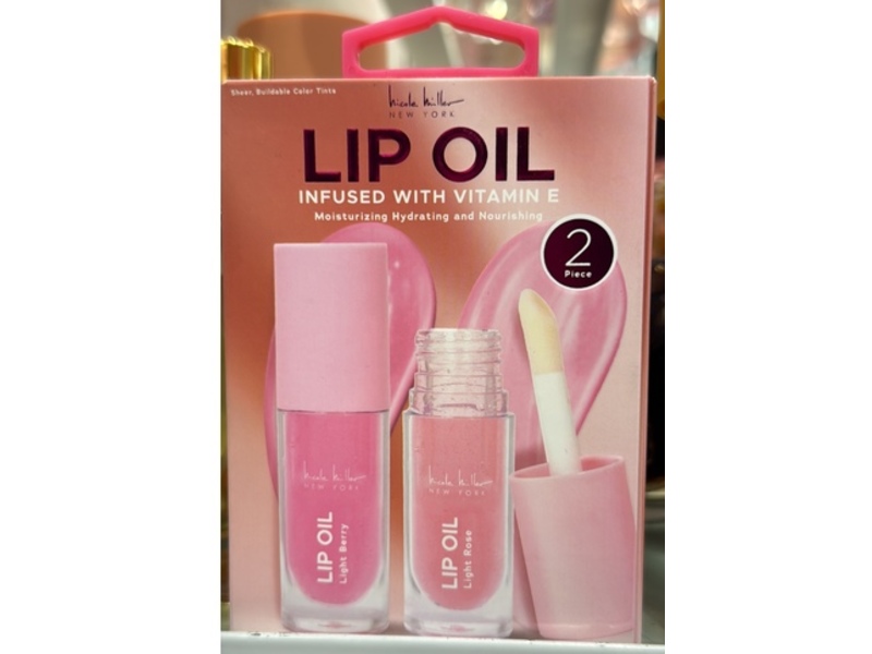 Nicole Miller Lip Oil, Light Berry, Light Rose, Vitamin E, 0.17 fl oz/5 mL, 2 Count