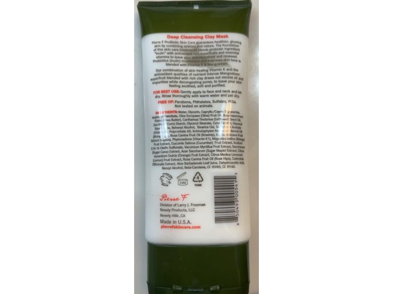Pierre F Probiotic Deep Cleansing Clay Mask, Vitamin K & Mangosteen, 5.92 fl oz/175 mL
