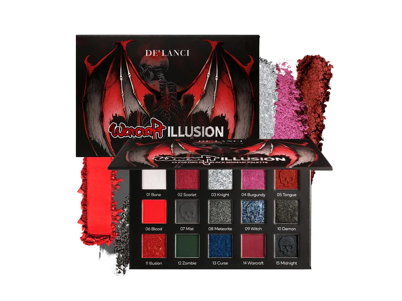 De'Lanci Warcraft Illusion 15 Colors Makeup Palette, Red Black