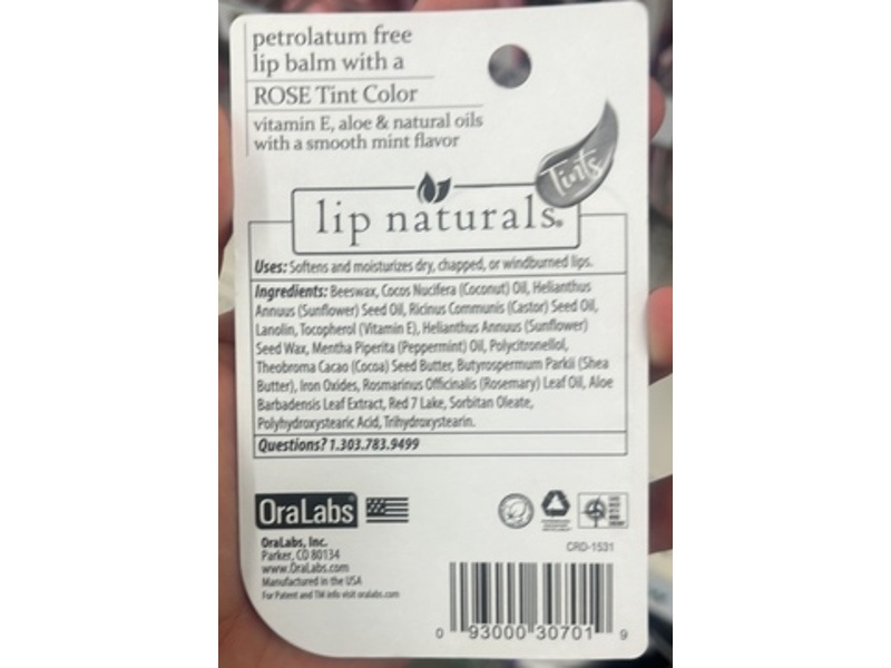 Lip Naturals Petrolatum Free Lip Balm, Rose, 0.11 fl oz/3.4 g