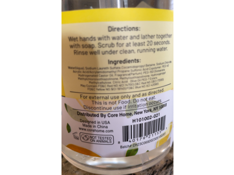 Core Foaming Hand Soap, Lemon Verbena, 16.9 fl oz/500 mL