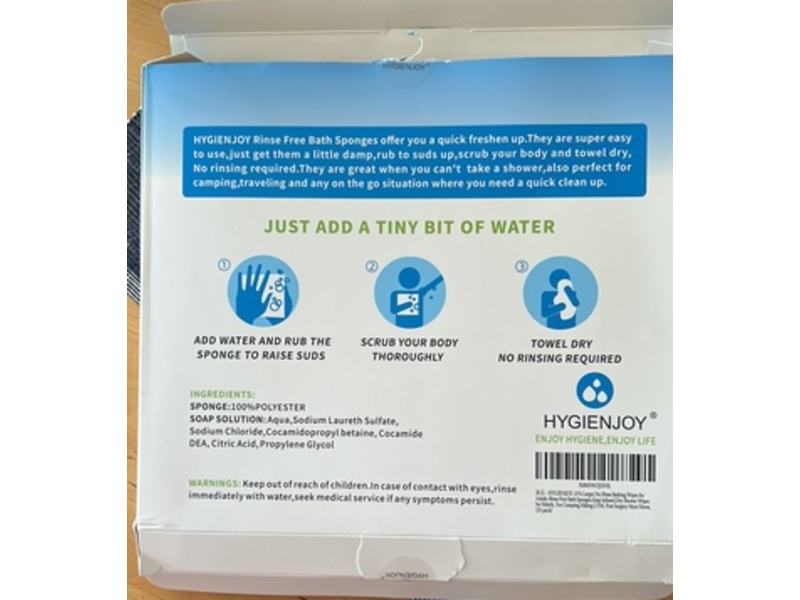 HygienJoy Rinse Free Soapy Bath Sponge, Unscented, 25 Count