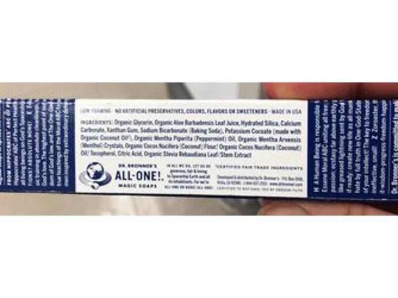 Dr. Bronner's All-One Toothpaste, Peppermint, 1 oz/28 g, Pack Of 3