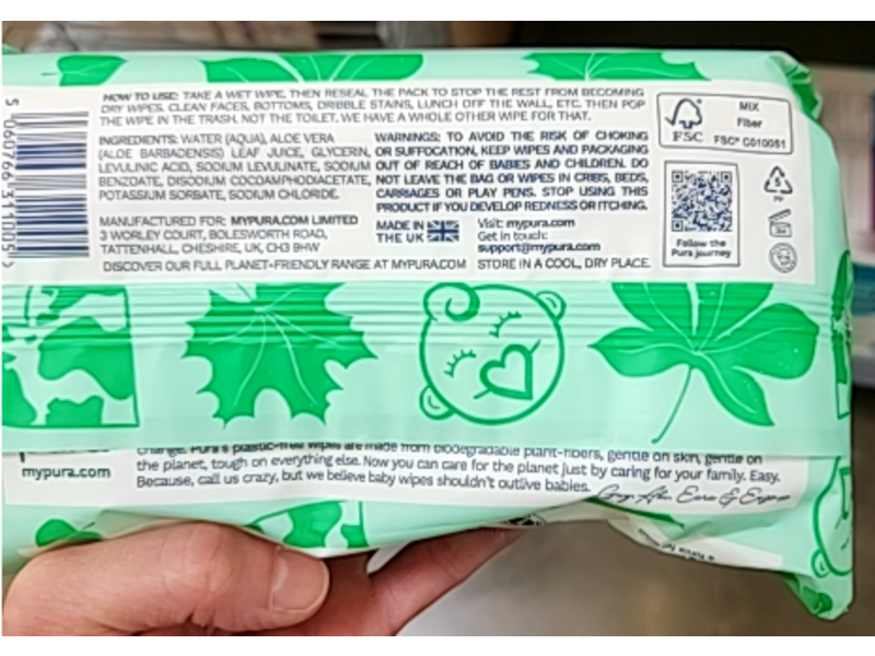 Pura Baby Wipes, 60 Count