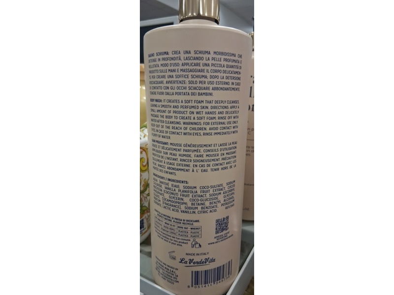 La Verde Vita Hydrating Body Wash, Vanilla Coconut, 33.8 fl oz/1000 mL
