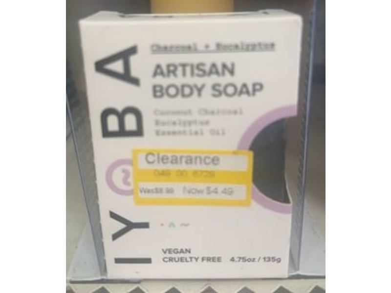 Iyoba Artisan Body Soap, Charcoal + Eucalyptus, 4.75 oz/135 g