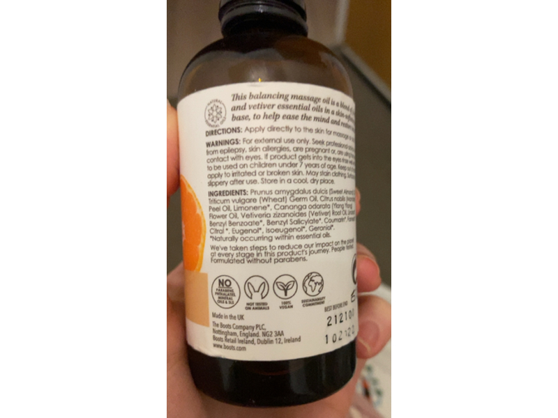 Botanics Mindful Calm Massage Oil, Ylang Ylang & Mandarin, 3.3 fl oz/100 mL