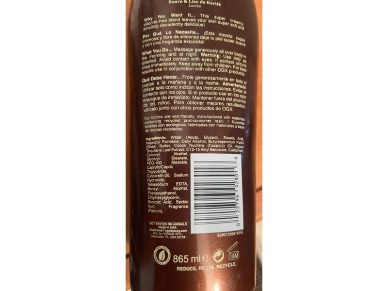 OGX Hydrating Moisture Shea Soft Smooth Lotion, Silicone Free, 29.25 fl oz/865 mL