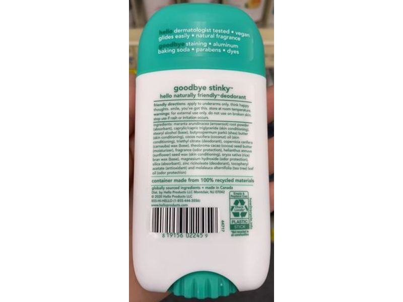 Hello Deodorant With Shea Butter, Sage + Eucalyptus, 2.6 oz/73 g, Pack Of 3