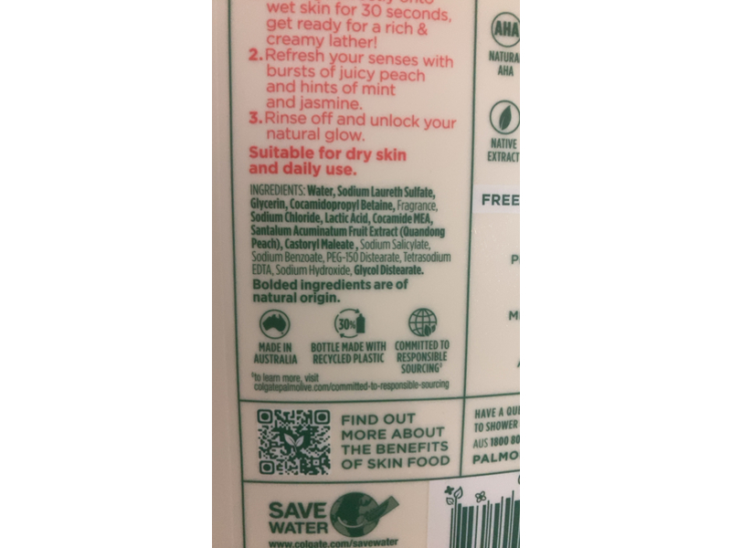 Palmolive Nourishing Body Wash, Quandong Peach, 1L