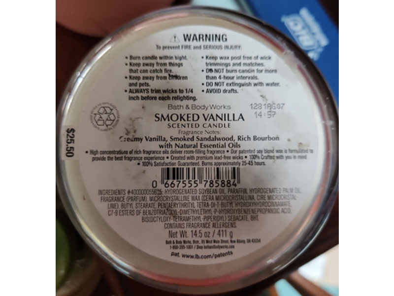 Bath & Body Works Scented Candle, Smoked Vanilla, Essential Oil