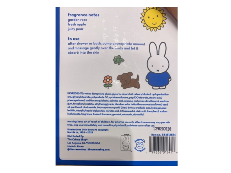 The Creme Shop Miffy Moisturizing Body Lotion, Flower Garden, 11.4 fl oz/340 mL