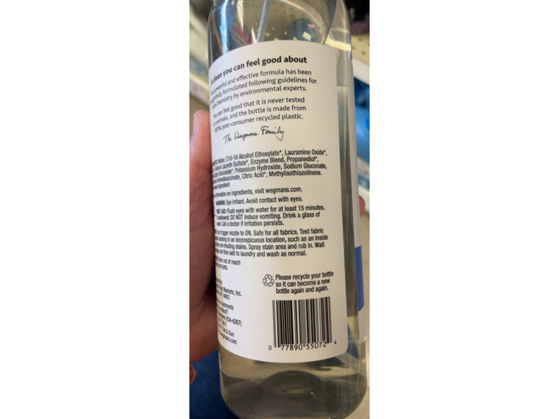 Wegmans Fabric Stain Remover & Pre - Treater, Free & Clear, 25 fl oz/739 mL