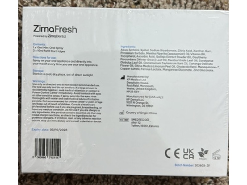 Zima Dental Zimafresh Oral Appliance Spray, Mint, 3 Count