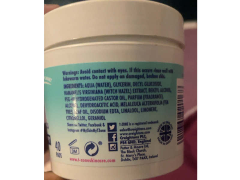 T Zone Cleansing Pads, Tea Tree & Witch Hazel, 40 Counts, Pack Of 6