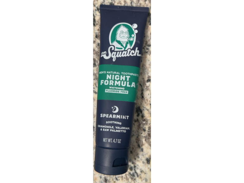 Dr. Squatch Night Time Teeth Whitening Toothpaste, Fluoride-Free, Soothing Spear Mint, 4.7 oz