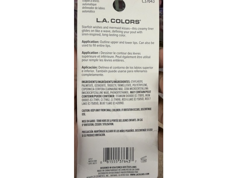 L.A. Colors Lipliner, C37643 Pink Starfish Wishes, 0.01 oz/0.3 g