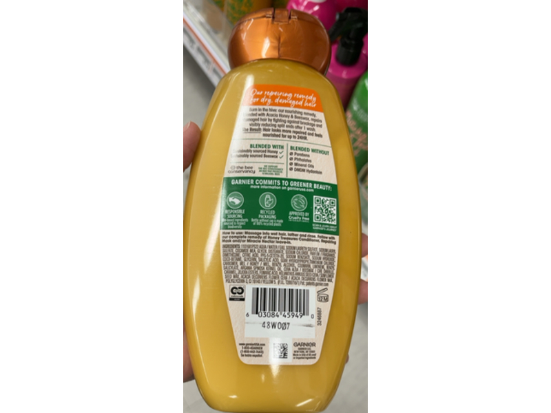 Garnier Whole Blends Treasures Repairing Shampoo, Honey, 12.5 fl oz/370 mL