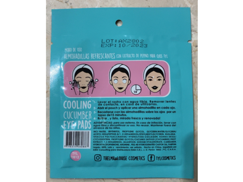 Tyl Cosmetics Almohadillas Refrescantes Cooling Eye Pads, Cucumber, 6.3 g, 1 Pair