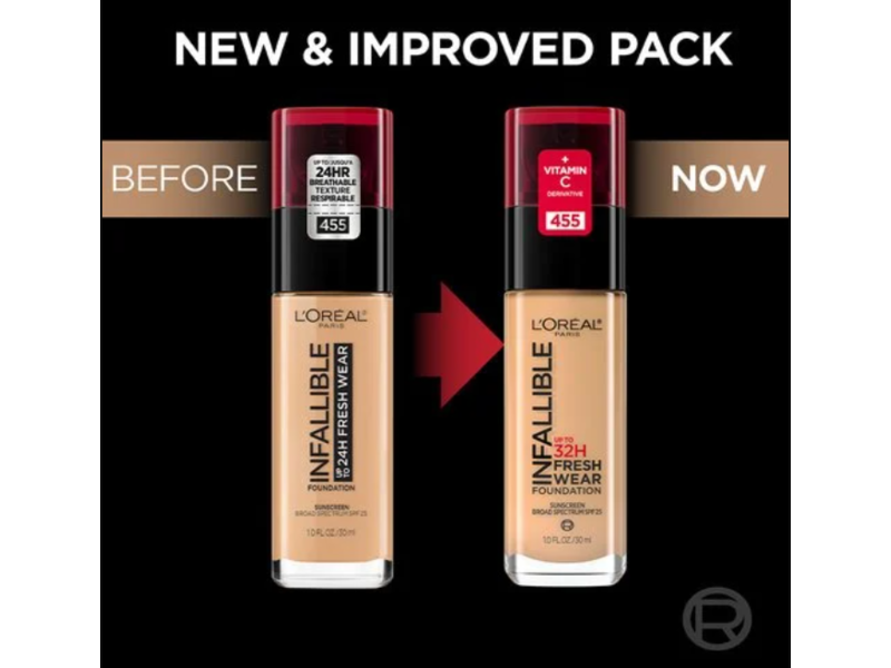 L'Oreal Paris Infallible Foundation, SPF 25, 480 Radiant Sand, 1.0 fl oz/30 mL