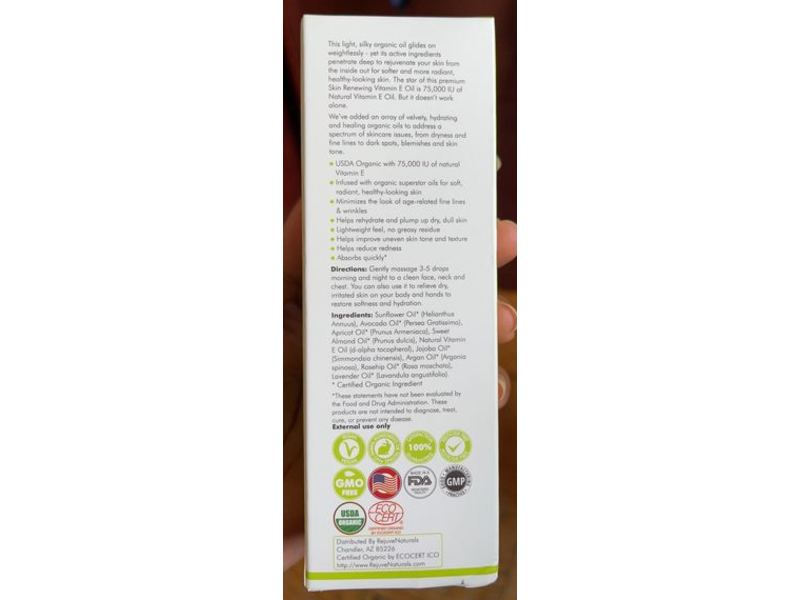 RejuveNaturals Skin Renewing Vitamin E Oil, 75,000 Iu, 4 fl oz/120 ml