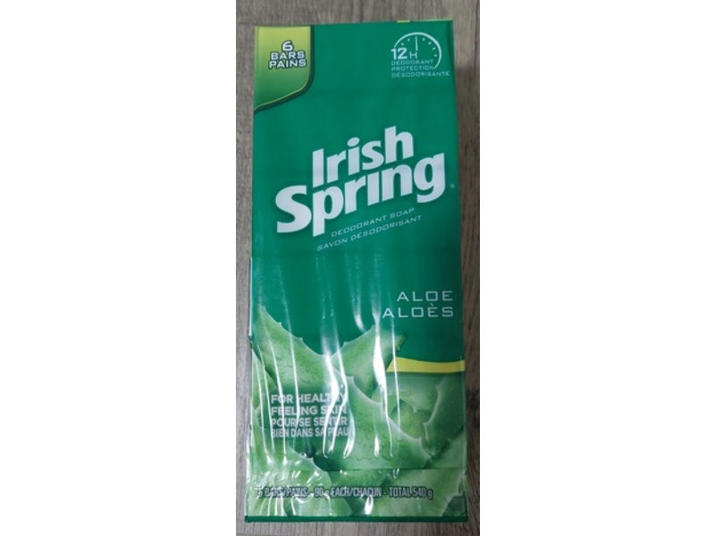 Irish Spring Deodorant Soap, Aloe, 90 g, 6 Count