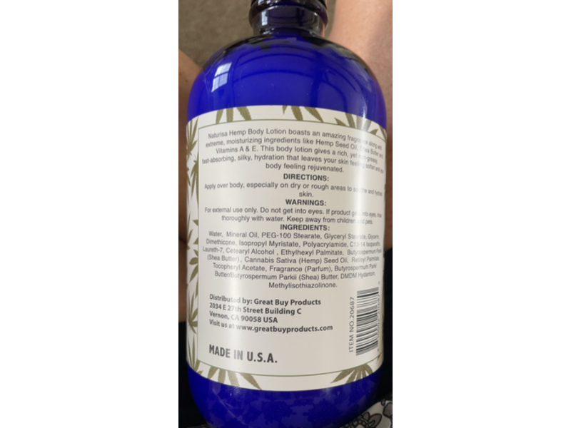 Naturisa Hemp Body Lotion, Shea Butter, 33.8 fl oz/1000 mL