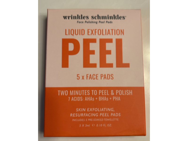Wrinkles Schminkles Liquid Exfoliation Peel & Polish Face Pads, Ahas + Bhas + Pha, 0.10 fl oz, 5 Count