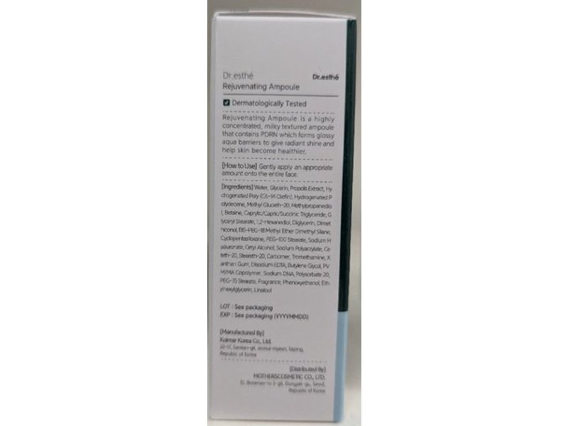 Dr.Esthe Rejuvenating Ampoule, PDRN, Propolis Extract, Sodium Hyaluronate, 1.01 fl oz/30 mL