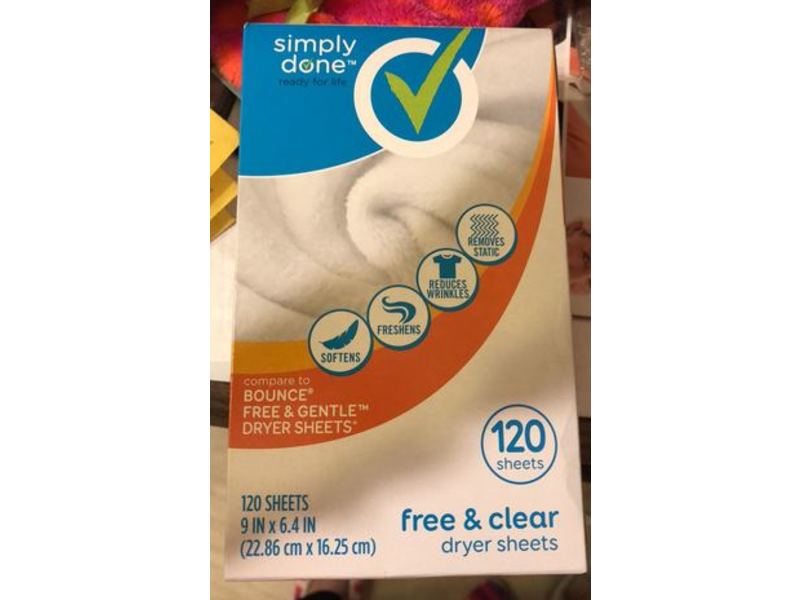 Simply Done Free & Gentle Dryer Sheets, Free & Clear, 120 Count