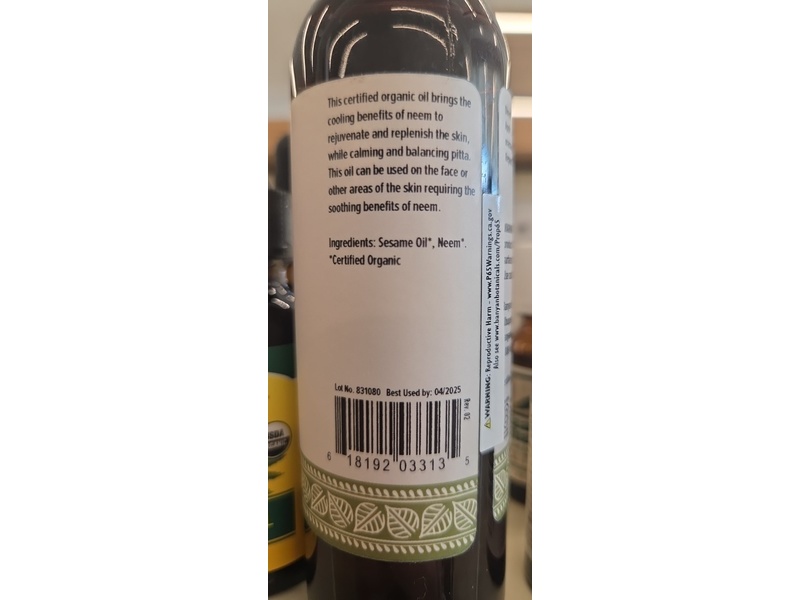 Banyan Botanicals Organic Neem Oil, 4 fl oz/118 mL