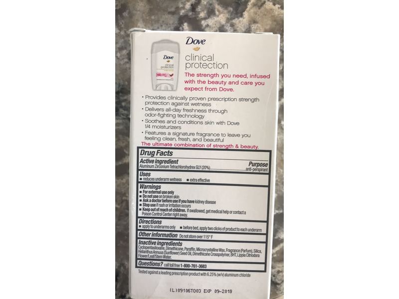 Dove Clinical Protection Antiperspirant/Deodorant Stick, Revive, 1.7 oz/48 g