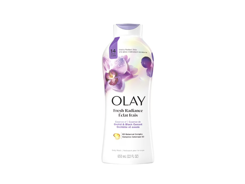 Olay Fresh Radiance Body Wash, Orchid & Black Currant, 22 fl oz/650 mL, Pack Of 4
