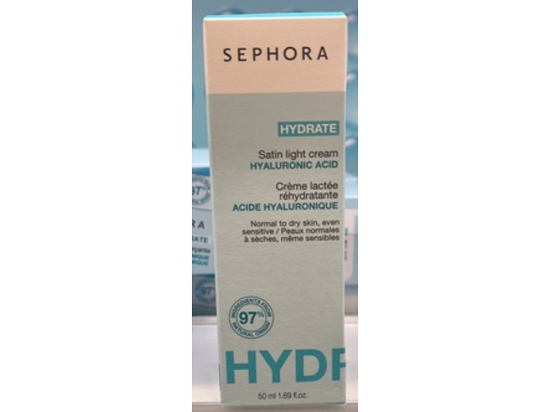 Sephora Hydrate Satin Light Cream, Hyaluronic Acid, 1.69 fl oz/50 mL