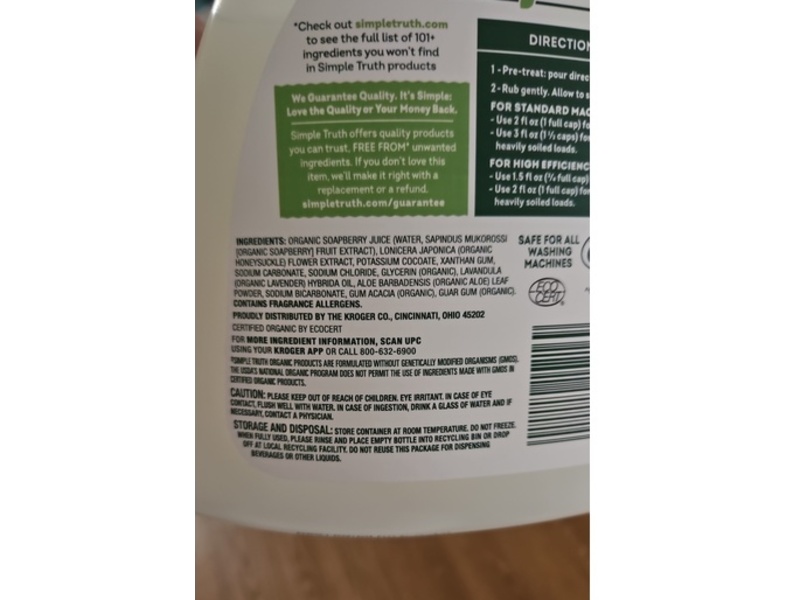 Simple Truth Organic Liquid Laundry Detergent, Sweet Lavender, 66 Loads, 100 fl oz/2.95 L