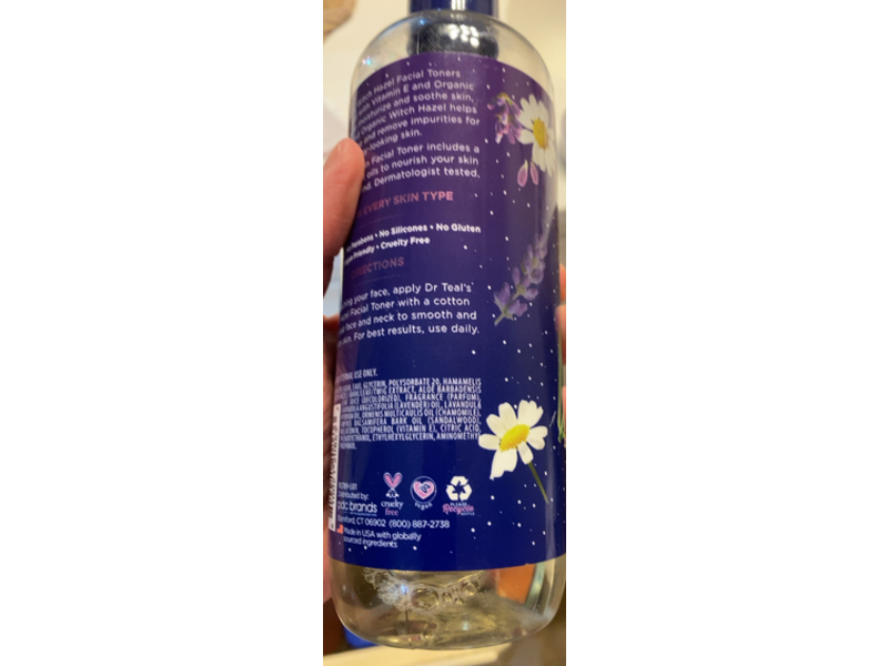 Dr Teal's Nighttime Witch Hazel Facial Toner, Melatonin, 16 fl oz, 473 mL