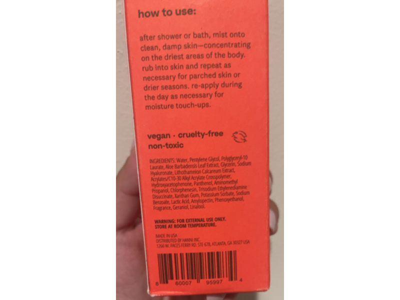 Hanni Instant Hydration Body Mist, Water Balm, 6.76 fl oz/200 mL