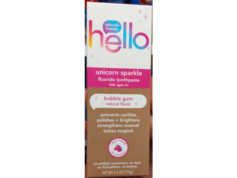 Hello Unicorn Sparkle Fluoride Toothpaste, Bubble Gum, Kids Ages 2+, 4.2 oz/119 g