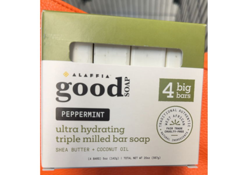 Alaffia Ultra Hydrating Triple Milled Bar Soap, Peppermint, 20 oz/567 g, 4 Count