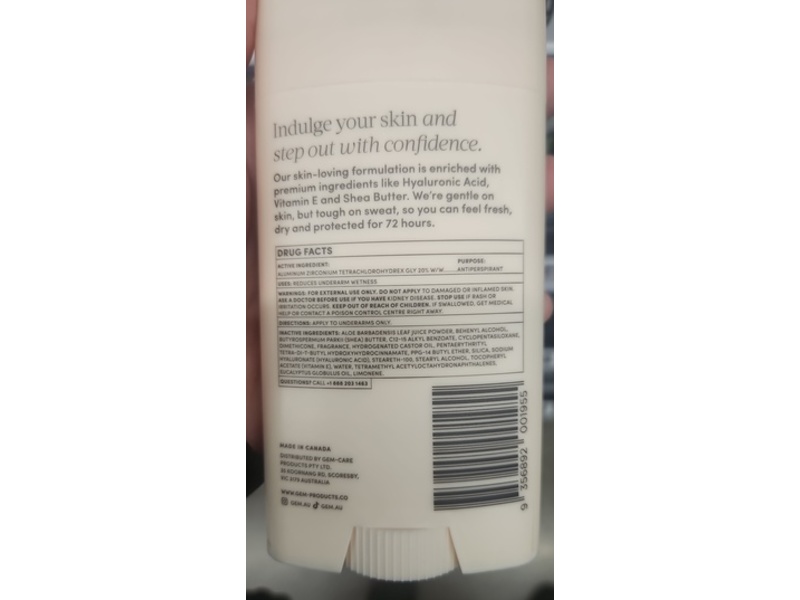 Gem 72H Sweat Protection Antiperspirant Deodorant, Santal, 2.6 oz/73 g