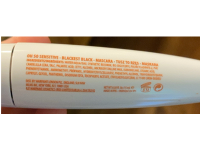 W7 Oh So Sensitive Hypoallergenic Mascara, Blackest Black, 15 mL