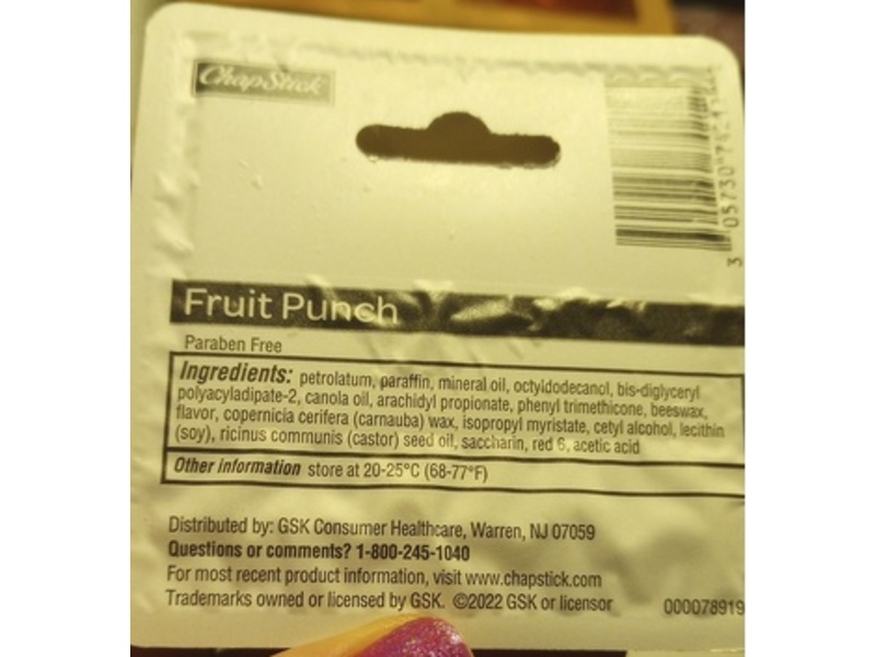 ChapStick Lip Balm, Fruit Punch, 0.15 oz/4 g