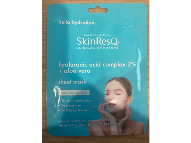 Skin Resq Sheet Mask, Hyaluronic Acid Complex 2% + Aloe Vera, 0.88 oz/25 g, Pack Of 7
